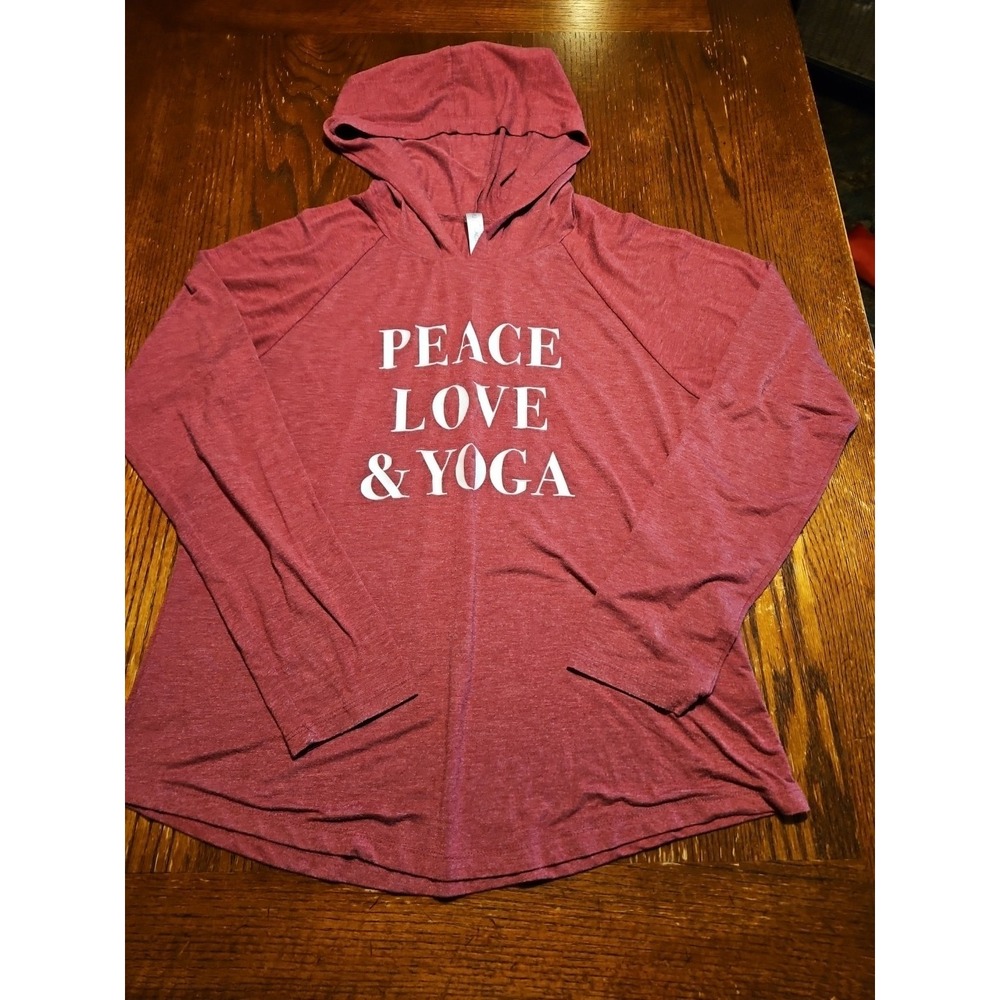 Guru active Thin Long Sleeve Tee shirt Red size‎ large Peace Love & Yoga (A794)